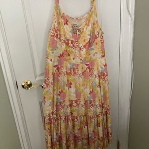 Summery yellow sundress with flowers.